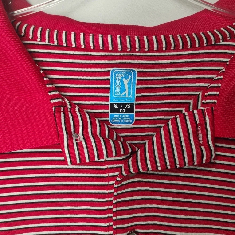 PGA Tour Mens XL Extra Large Red Striped‎ Polo Golf Shirt